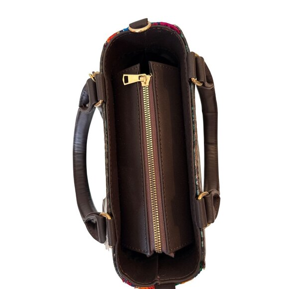 Tooled aqua with Floral tapestry embroidery crossbody shoulder satchel - Picture 4 of 10